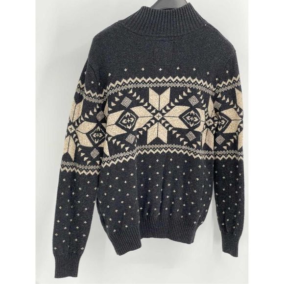American Eagle Sweater Men’s Medium Mock Neck Fair Isle Charcoal Gray Holiday - Picture 13 of 13